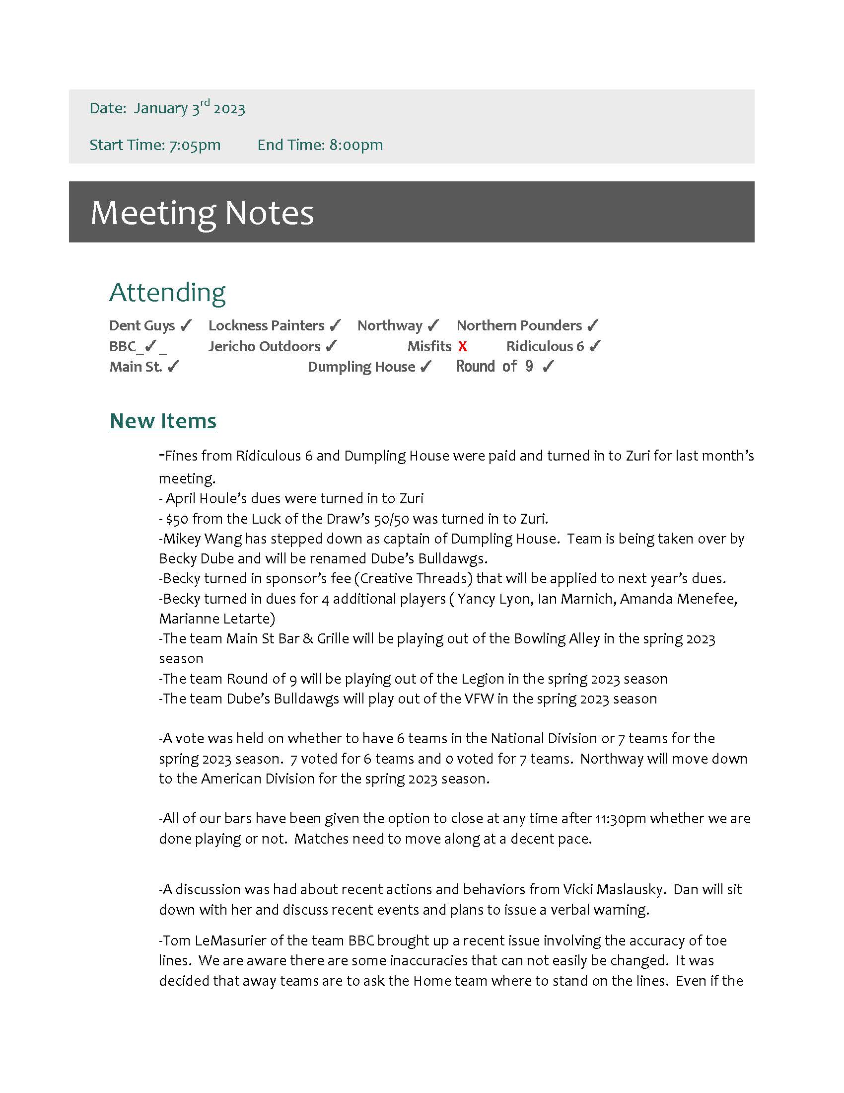 January 2023 Meeting Minutes